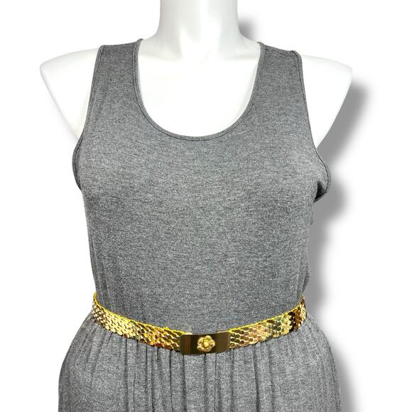 Vintage 50s 60s Womens Scales Stretch Belt Flower Buckle Accent Gold Tone - Picture 2 of 8